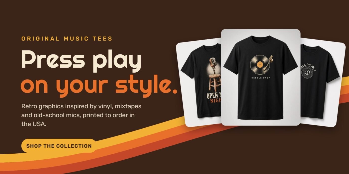 Press play on your style – Dugout Drift retro music tees
