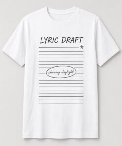 Lyric Draft Songwriter Notebook unisex t-shirt in white with lined notebook page with a circled lyric